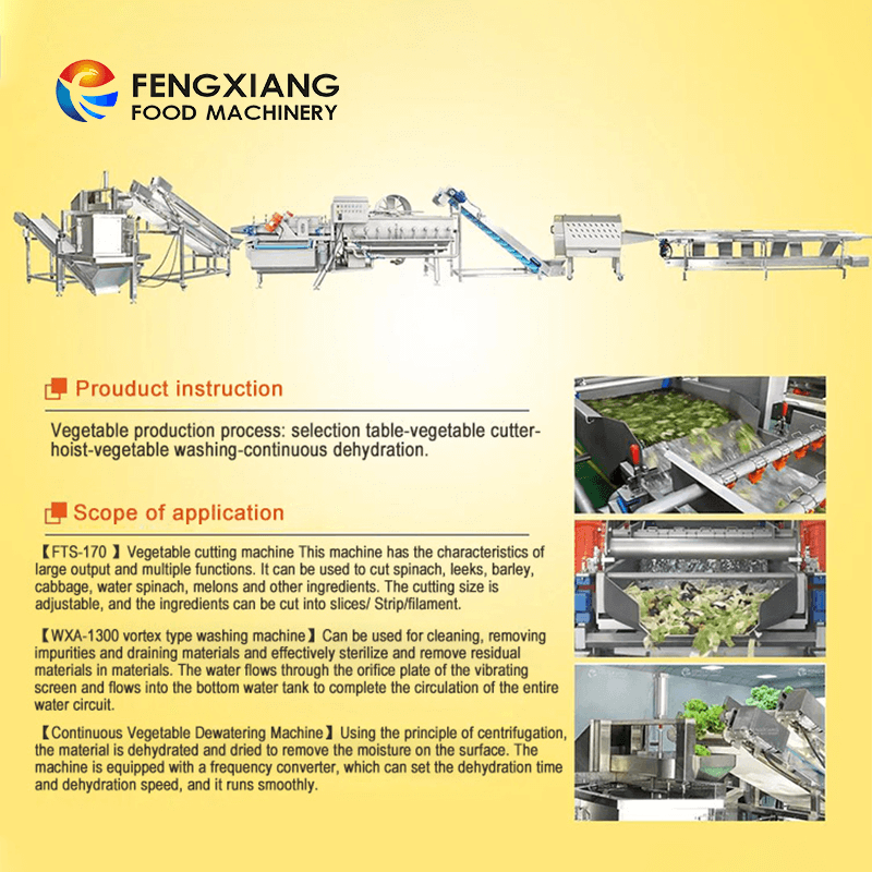 Linha de processamento de máquinas de secagem e lavagem de corte de salada de frutas vegetais Fengxiang